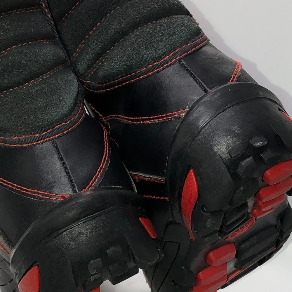 SOREL Sneaky Pete KID'S Size 3 Black Sail Red Leather WINTER Ankle Snow Boots